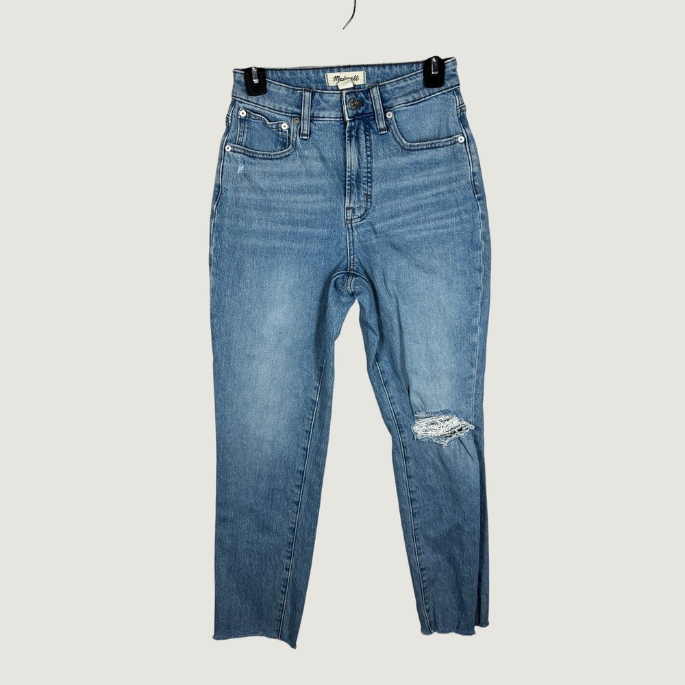 Madewell The Curvy Perfect Vintage‎ Jeans Womens 25 Blue Solid Distressed Denim